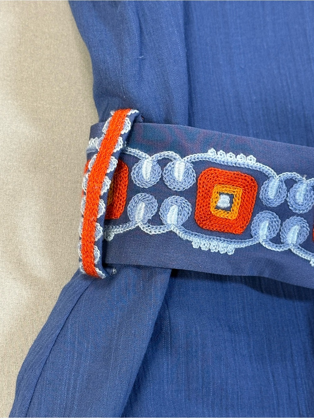 Tory Burch Savannah Crepon Embroidered Belted Midi Dress, Linen/Cotton - Women 6 - Picture 8 of 15
